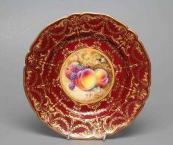 A ROYAL WORCESTER CHINA CABINET PLATE, modern, of shaped circular form, centrally painted in colours