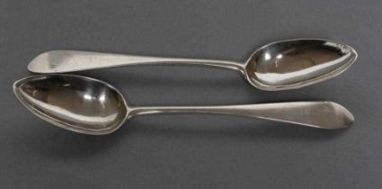 A PAIR OF LATE GEORGE III SCOTTISH PROVINCIAL SILVER TABLESPOONS, maker Thomas Davie, Greenock, c.