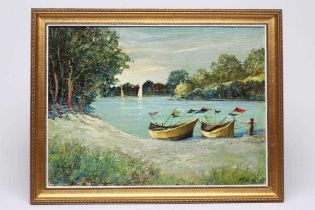 Y ZBIGNIEW LITWIN (Polish 1914-2001) Coastal Scene with Boats, oil on canvas, signed and dated (19)