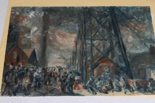 Y KENNETH JAMES GRIBBLE (1914-1989) "Day Shift Off….", oil on canvas, signed, inscribed to reverse