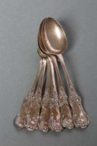 A SET OF SIX VICTORIAN SCOTTISH SILVER TEASPOONS, maker Daniel Robinson & Co., Glasgow 1862, in