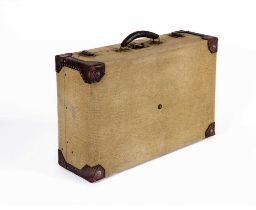 AN HERMES CANVAS AND LEATHER SUITCASE, early 20th century, with stitched and rivetted leather angles