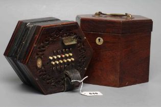 A LACHENAL & CO., LONDON CONCERTINA, Serial No.860(?)17, with rosewood ends and forty seven bone