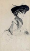 PAUL CESAR HELLEU (French 1859-1927) Lady Wearing a Hat, etching, signed in pencil, 23 1/4" x 13 3/