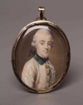ENGLISH SCHOOL (Mid 18th Century) A Gentleman in a frock coat with a green collar, his hair en