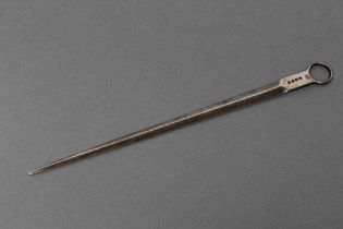 A LATE GEORGE III SILVER MEAT SKEWER, maker Eley & Fearn, London 1819, engraved with an armorial, 11