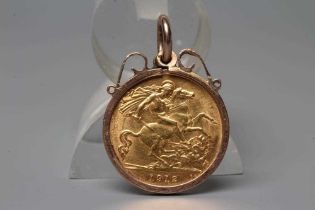A GEORGE V HALF SOVEREIGN, 1912, loose mounted as a pendant, stamped 9ct, 5.5g total (Est. plus