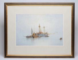 WILLIAM BARKER (19th/20th Century), Shipping in a Calm, watercolour and pencil heightened with