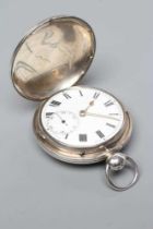 A GEORGE III SILVER HUNTER CASED POCKET WATCH, the white enamel dial with black Roman numerals