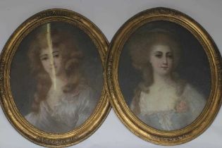 BRITISH SCHOOL (18th century) Portraits of Sisters(?), head and shoulders, a pair of pastels,