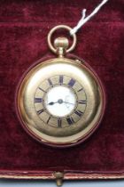 "THE FIELD" - AN 18CT GOLD TOP WIND HALF HUNTER POCKET WATCH, the white enamel dial with black Roman