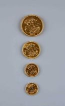 A GEORGE VI SPECIMEN GOLD FOUR COIN SET, 1937, comprising £5, £2, sovereign and half sovereign,