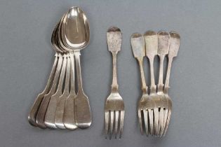 A SET OF SIX VICTORIAN SILVER DESSERT SPOONS, maker W.R. Sorley, Exeter 1851, in Fiddle pattern,