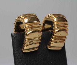 A PAIR OF CARTIER FRENCH CLIP HOOP EARRINGS, the wide panels with reeding, stamped Cartier, 1992,