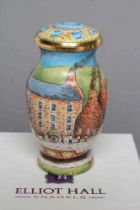 AN ELLIOT HALL ENAMEL VASE AND COVER of baluster form painted by M. Cooper with "Bottle Kiln", No.