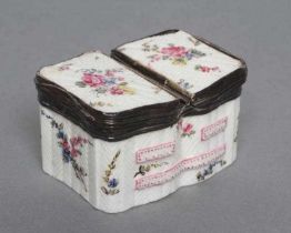 A MENNECY PORCELAIN TABLE SPICE BOX, c.1755, modelled as a serpentine chest of two short over two