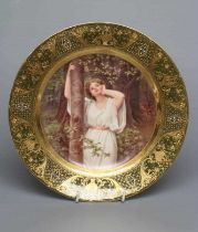 A VIENNA PORCELAIN CABINET PLATE, late 19th century, of plain circular form, centrally painted in