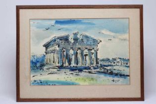 Y GERARD HONDIJK (Dutch 1899-1958) "Paestum", watercolour heightened with white, signed and