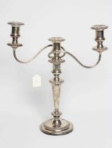 A TWO BRANCH THREE LIGHT SILVER CANDELABRUM, maker Barker Ellis Silver Co., Birmingham 1976, the