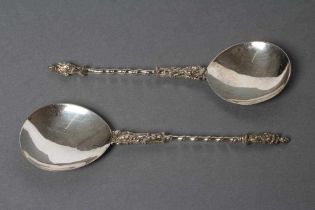 A PAIR OF VICTORIAN SILVER APOSTLE SPOONS, maker Henry Bourne, Birmingham 1872, the figural