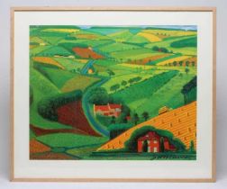 Y DAVID HOCKNEY RA (b.1937) "Road Across The Wolds", lithograph, signed, 19 1/4" x 24", blond wood