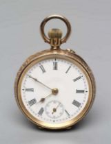 A LADY'S TOP WIND FOB WATCH, the white enamel dial with black Roman numerals enclosing subsidiary