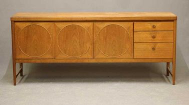 A NATHAN TEAK SIDEBOARD, mid 20th century, the fascia with a pair of cupboard doors each with a