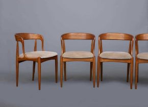 JOHANNES ANDERSEN, A SET OF SIX TEAK MODEL 16 DINING CHAIRS, with padded seats in (later) pink