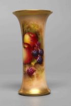 A ROYAL WORCESTER CHINA SMALL VASE, 1938, of waisted cylindrical form, painted in colours by E.