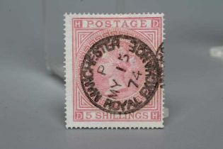 SG 127 5/- ROSE PLATE 1 Fine Manchester Royal Exchange Cancellation (Est. plus 24% premium inc.