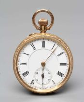 A TOP WIND FOB WATCH, late 19th century, the white enamel dial with black Roman numerals to the