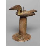 Y JOHN MALTBY (1936-2000) - a brown glazed stoneware stylised bird pricket candlestick,