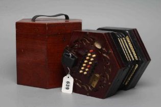 A LACHENAL & CO., LONDON CONCERTINA, Serial No.54191, with rosewood ends and forty eight bone