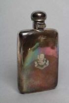 A LATE VICTORIAN SILVER HIP FLASK, maker Huttons, London 1901, of plain rounded oblong form with