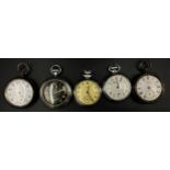A collection of 5 pocket watches two of which are silver one marked 925 the other hallmarked