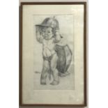 Pencil drawing, "Child in Armour" by Charles Cameron Baillie signed and dated 1939 34 x 18.5cm.