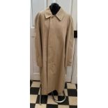 Burberry - A gents khaki single breasted rain mac with tartan lining. Approx armpit to armpit 64cm/