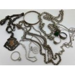 A quantity of mainly hallmarked silver jewellery to include Edwardian silver and gold fob on watch