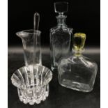 A collection of glass items to include Vicke lindstrand decanter with citrus stopper 21.5 h marked