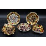 Four Royal Crown Derby Old Imari 1128 pattern pin dishes together with a Diamond Wedding Five