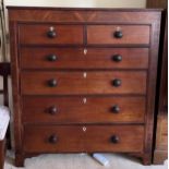 A 19thC mahogany 5 height chest of drawers on bracket feet. 135 h x 118 w x 49cm d.