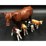 Beswick Red Poll cow 16cm h, Beswick Hereford Calf 7.5cm h, and a Beswick Jersey Calf along with