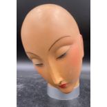 Plaster head of a painted oriental lady 23cm h with no hair,