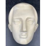 Vintage white plaster man's head/mask 25cm l, with loop to top for hanging.