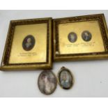 Portrait miniatures, one oval print, one oval on card and two watercolour copies of original