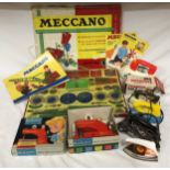 A selection of vintage toys to include Meccano Outfit No 4, Vulcan Minor Child's sewing machine