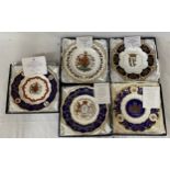 Five Royal Crown Derby Limited Edition commemorative plates to include: Golden Jubilee Gadroon 177/