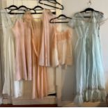 Good quality vintage mainly silk nightdresses and undergarments to include, 4 nightdresses, one made