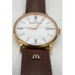 A boxed Maurice Lacroix rose gold plated quartz date strap watch.