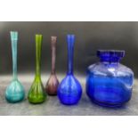 A Dartington crystal blue vase and 4 x Gullaskruf Arthur Percy onion vases.